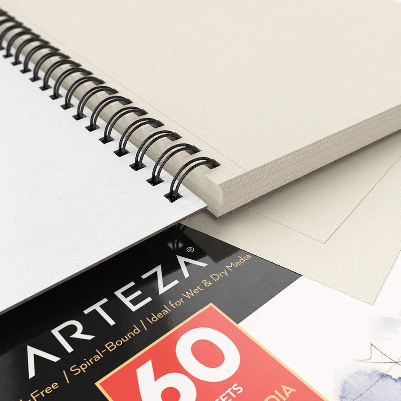 ARTEZA Mixed Media Sketchbook, 9x12 Inches â€“ 2-Pack, 60 Spiral-Bound Sheets, 110 lb Acid-Free Paper for Wet & Dry Media: Acrylic, Ink, Pencil & More - Image 5